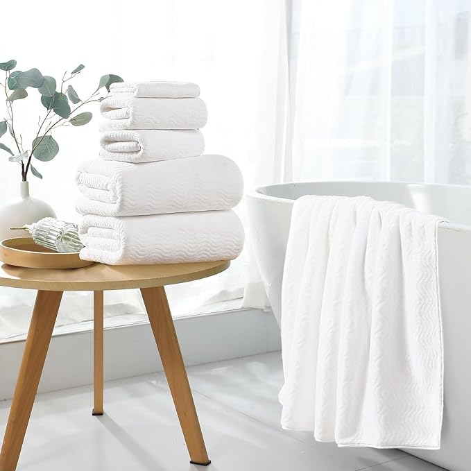 8 Piece Bath Towel Set White|2 Oversized Large Bath Sheet,2 Hand Towels,4 Washcloths| Ultra Soft Cozy Bath Towel Set for Bathroom Hotel Gym Spa,Highly Absorbent & Quick Dry Bathroom Towel Collections