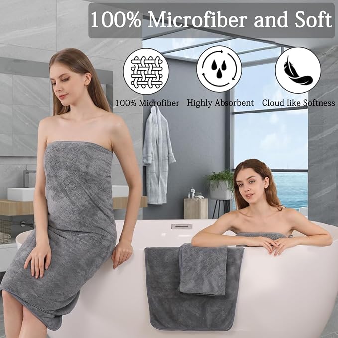 Luxury Bath Towels Set - 12 Piece (4 Bath Towels,4 Hand Towels,4 Washcloths), 100% Microfiber,Extra Absorbent Super Soft & Quick Dry,Complete Family Pack for Bathroom Gym Pool,Grey