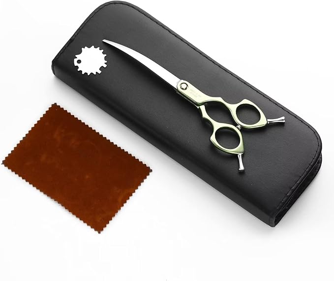 6.5" Curved Grooming Scissors for Dogs 440C Stainless Steel Professional Dog Grooming Scissors with Ultra-Light Aeronautical Aluminum Handle (Blue-Curved)
