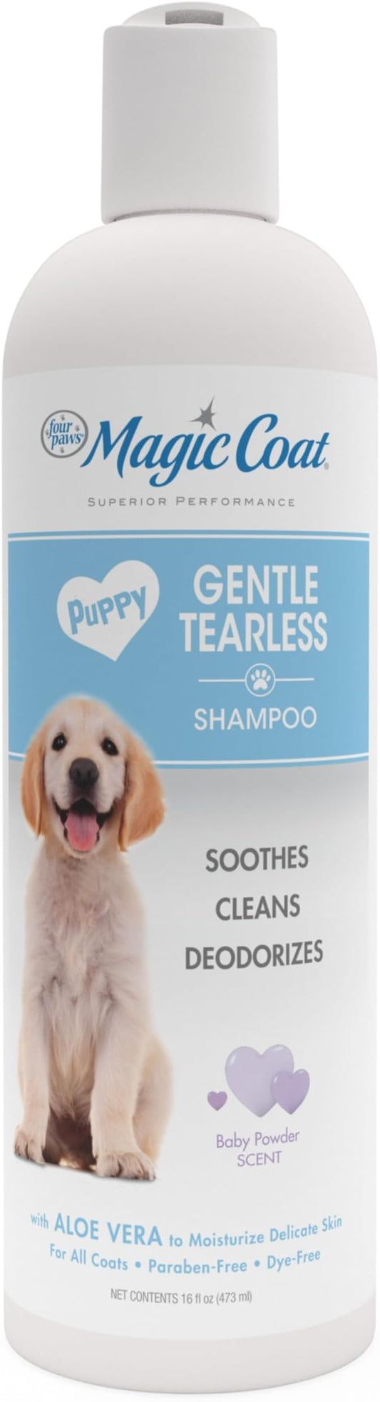 Four Paws Magic Coat Gentle Tearless Puppy Shampoo, Baby Powder Scent | 16 oz, gentle deodorizing shampoo for puppies, dog shampoo, with aloe vera to moisturize delicate skin, all coat types