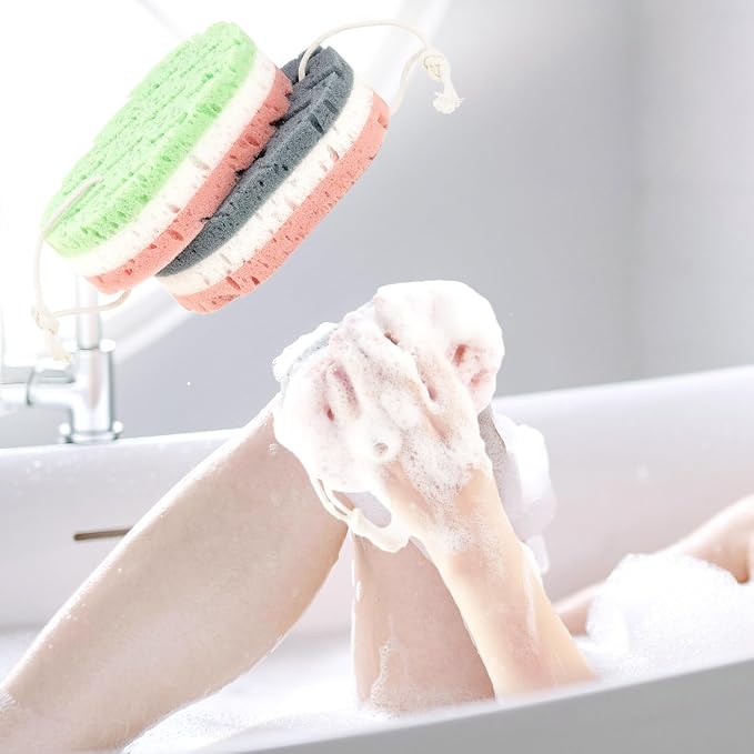 2 Pcs Bath Sponge, Deep Cleansing Body Loofah Sponge for Women Men, Large Size 3 Colors Foam Loofah for Gentle and Deep Exfoliation
