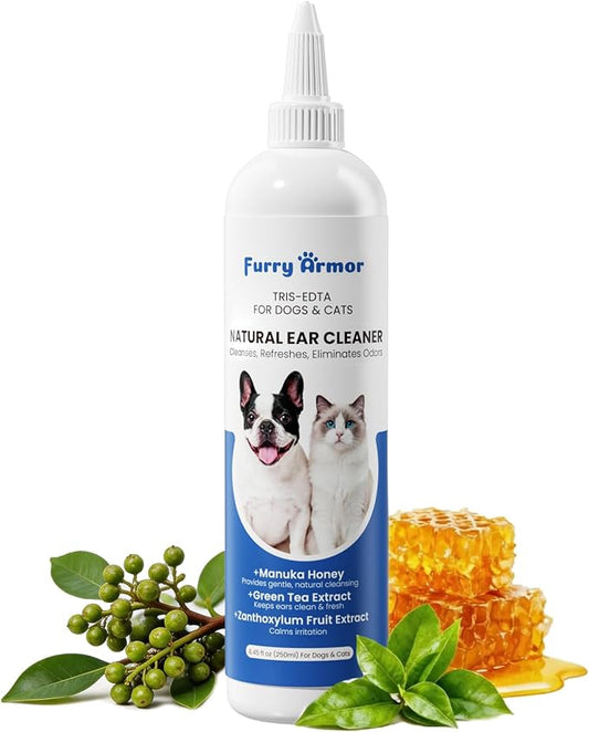 Itch Relief Natural Ear Cleaner for Dogs & Cats 8.45 oz – Manuka Honey | pH Balanced, No-Sting, Manuka Honey & Green Tea, Itch Relief, Odor Eliminating, Yeast Prevention for Dogs & Cats