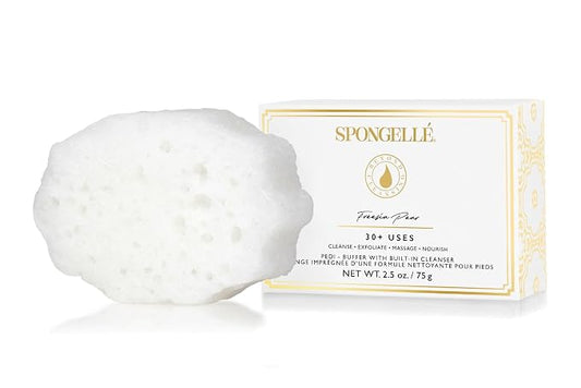 Spongellé Freesia Pear Pedi Buffer Bath Sponge | Exfoliating Foot & Heel Scrub | Cleanse, Exfoliate, and Nourish in One Easy Step | Cruelty-Free, Vegan, Dermatologist-Tested, Made in USA | 30+ uses