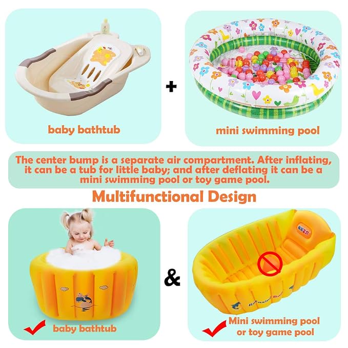 | Inflatable Baby Bathtub,Newborn Bathtub Seat for Infant,Non-Slip Baby Pool for Sitting up,Foldable Toddler Tub Shower,Portable Travel Bath for Kids 0-6 Year (Orange, Animal Print)