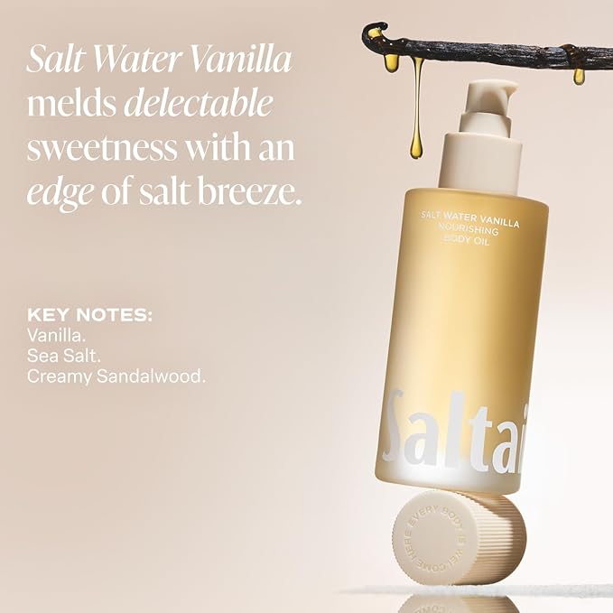 Saltair Body Oil - Luxurious Salt Water Vanilla After Shower and Bath Oil for Women and Men. Botanical, Non-Greasy, Well-Absorbing Moisturizer for Hydrating Dry Skin – 4oz Pump Bottle (Pack of 2)