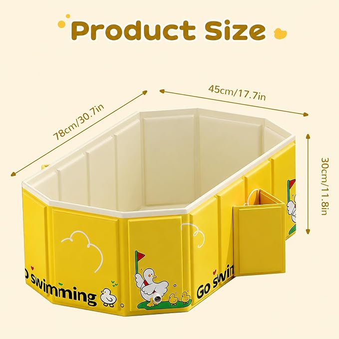 Collapsible Baby Bathtub, Portable Toddler Bathtub with Dual Drain, Foldable Baby Bath Tub for Shower Without Assembly, Small Water Play Pool for Travel & Home, Age 1-5