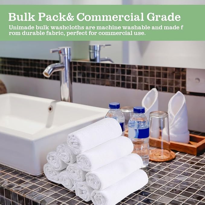 UNIMADE Washcloths Bulk - 400 Pack - Face Towels (12" x 12"), Highly Soft Wash Cloths and Hand Towels, Fast Drying Multi-Purpose Microfiber Cleansing Cloths for Bathroom, Hotel, Spa, and Salon - White