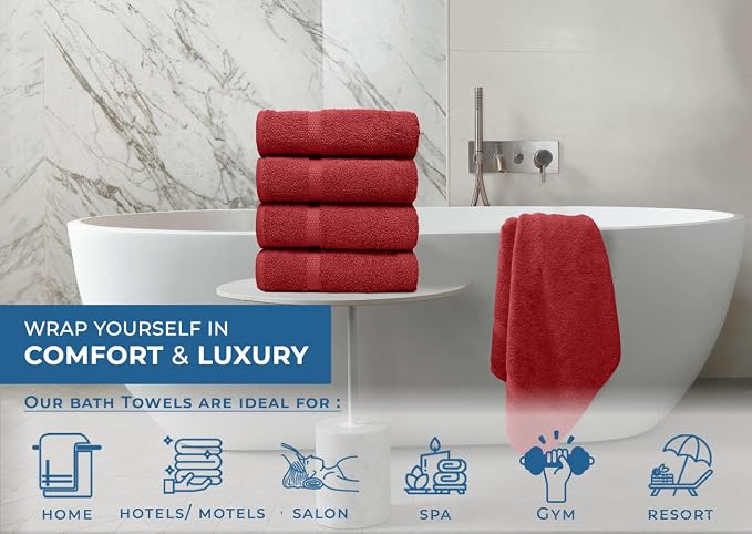 DAN RIVER Large Bath Towels Set of 4, 27 x 54 Inches, 600 GSM Larger & Lighter Weight Towels for Bathroom - Highly Absorbent & Quick Dry 100% Cotton Bath Towel Set for Home, Gym, Spa & Hotel - Grey