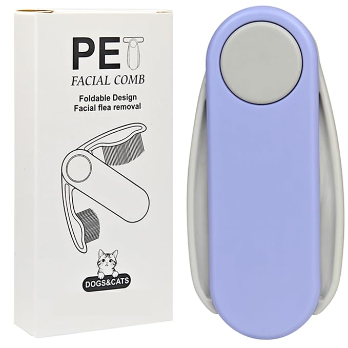 Foldable Dual-Head Tear Stain Remover Eye Comb for Small Dogs Cats Hamsters Grooming Tool, Fit Yorkie, Shih Tzu, Maltese, Poodle, Cockapoo ， Puppy Essentials, Flea Brush (Purple)