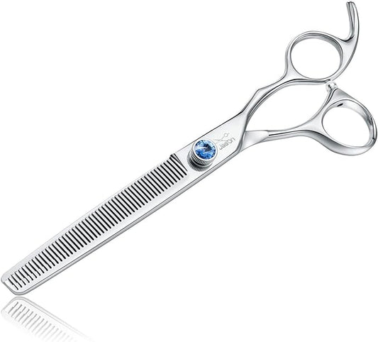 JASON 7" 50 Teeth Thinning Dog Grooming Blending Scissor, Ergonomic Pet Grooming Thinner Blender Shears Cat Trimming Texturizing Kit with Offset Handle and a Jewelled Screw 30% Thinning Rate Christmas