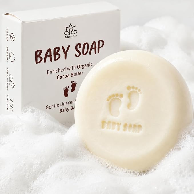 Set of 4 Organic Baby Soap Bars - Lavender-Chamomile, Goat Milk-Honey, Unscented, Greek Yogurt - Coconut Milk - All Natural Cold Process Soap Bars For Baby, Toddler, Kids - Safe for Sensitive Skin