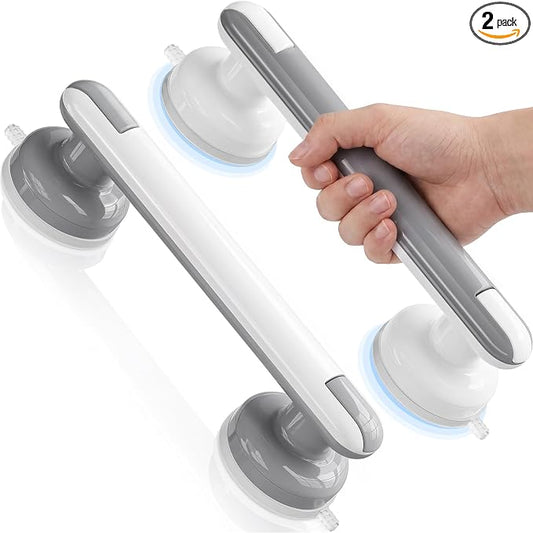 JOTPE Suction Grab Bars for Bathtubs and Showers 2 Pack, Heavy Duty Shower Handle for Seniors, No Drilling Removable Bathroom Safety Bar with Strong Suction for Balance Support, White & Gray