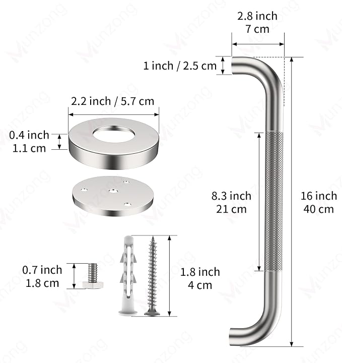 16 Inch Anti Slip Shower Grab Bar,Munzong Stainless Steel Handicap Grab Bars for Bathtubs and Showers,Brushed Nickel Knurled Balance Bar,Safety Hand Rail Support Elderly Senior Bath Handle