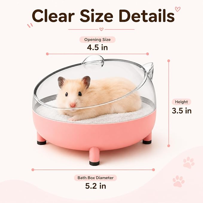 Meow&Woof Hamster Sand Bath Container, Large Sandbox Toilet Gerbil Batheoom, Tiny Chinchilla Dust Bathtub Sand Bath Box for Hamster Cage Accessories 5.2 Inch-Pink