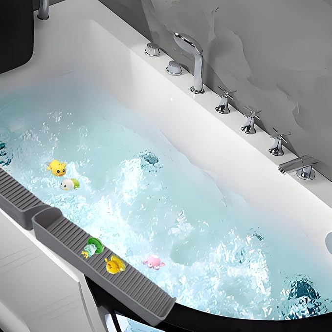 Bathtub Splash Guard - Silicone Bath Splash Guard Shelf - Bath Toy Storage for Kids - Silicone Splash Guard with 4 Suction Cups, No Mess Water Spill in Bathroom
