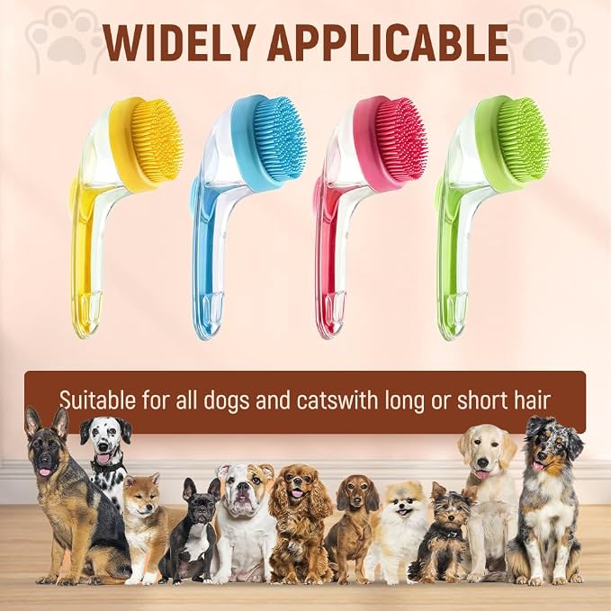 2025 New Pet Bath Brush, 2 in 1 Dog Bathing Grooming Massage Brush with Shampoo Dispenser, Dog Scrubber for Long Short Haired Dogs and Cats (Green)