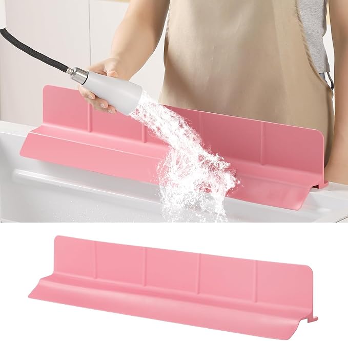 23" Ultra Silicone Sink Splash Guard Released in 2026,Self-Draining Water Splash Guard for Kitchen Sink,Bathroom and Island,with 3.5" High Splash Guard & 7 Strong Suction Cup (Pink)