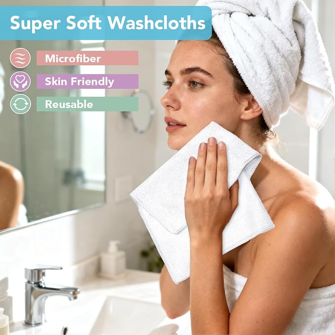 Orighty Wash Cloths, 20 Pack Face Towels, Soft Quick-Drying Washcloths, Multi-Purpose Microfiber Face Cloths for Bathroom, Gym, Spa, Hotel, Travel, 11.5"x11.5", White