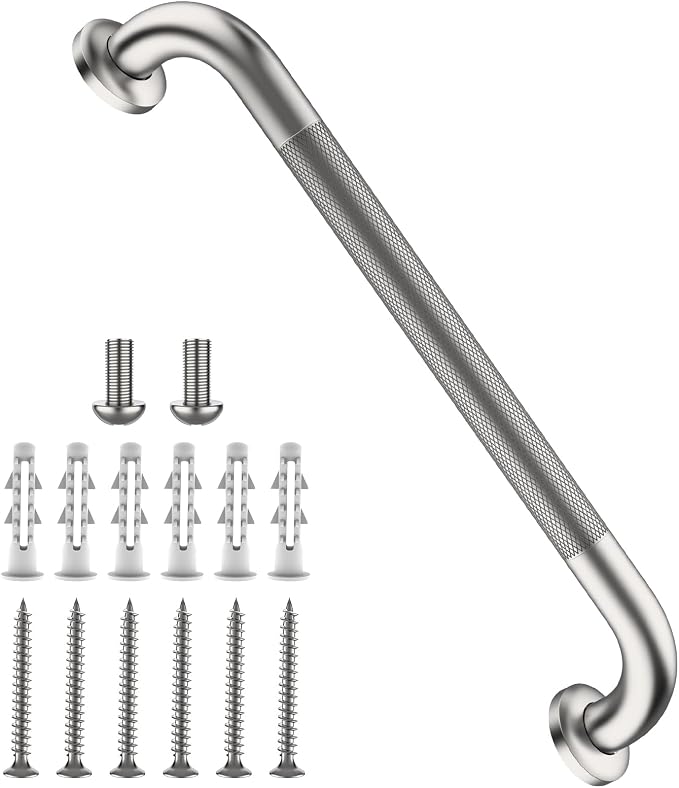 Shower Grab Bar 16 Inch, iHansee Brushed Nickel Bathroom Grab Bar w/Anti-Slip Knurled Grip, Stainless Steel Bath Safety Bars Support Handrail for Senior Elderly, Toilet Bathtub Balance Handle for Wall