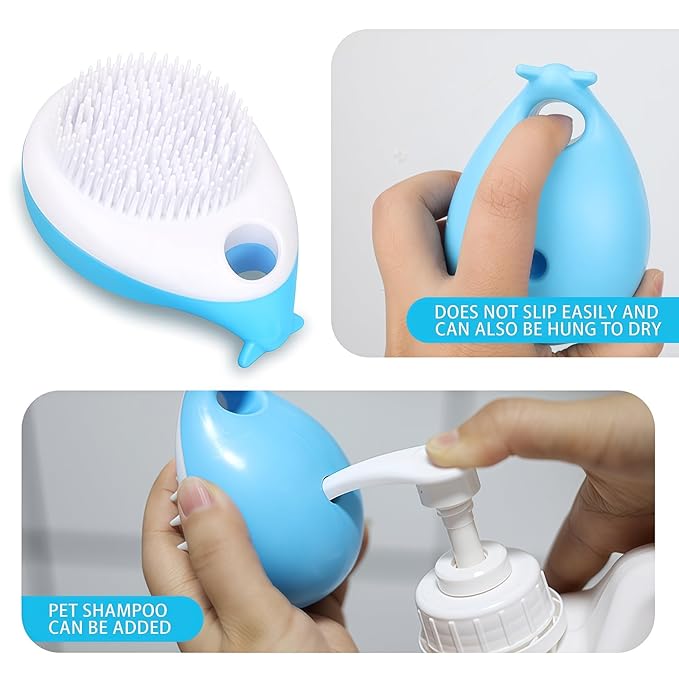 Whale-Shaped Pet Bath Massage Brush,Gentle Silicone Bristles for Dog and Cat Bathing & Massage,Shampoo Brush with Built-in Shampoo Dispenser