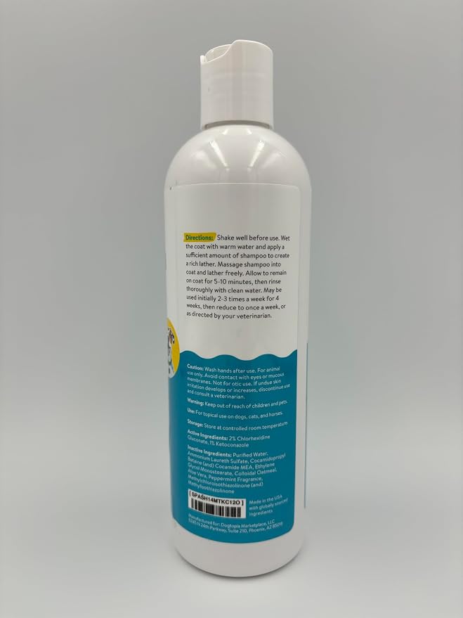 Dogtopia Keto-Dog Medicated 12oz Shampoo for Dogs and Pets – Hint of Mint Scent | Therapeutic Medicated Shampoo with Moisturizing Colloidal Oatmeal | Soothes and Relieves Irritated Skin