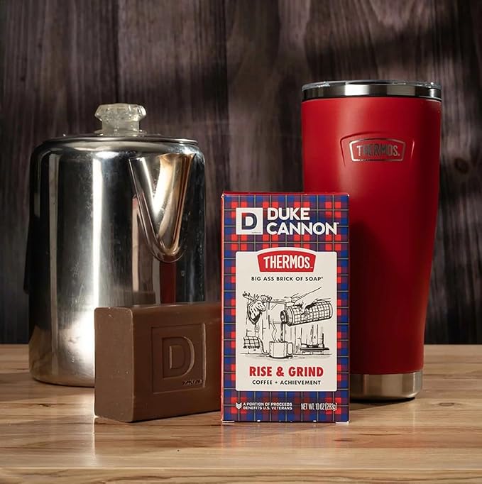 Duke Cannon Supply Co. x THERMOS Rise & Grind Big Brick of Soap for Men - 10 oz - Coffee + Achievement Scent - Triple-Milled Men's Bar Soap - Deep-Cleansing Bath Bar