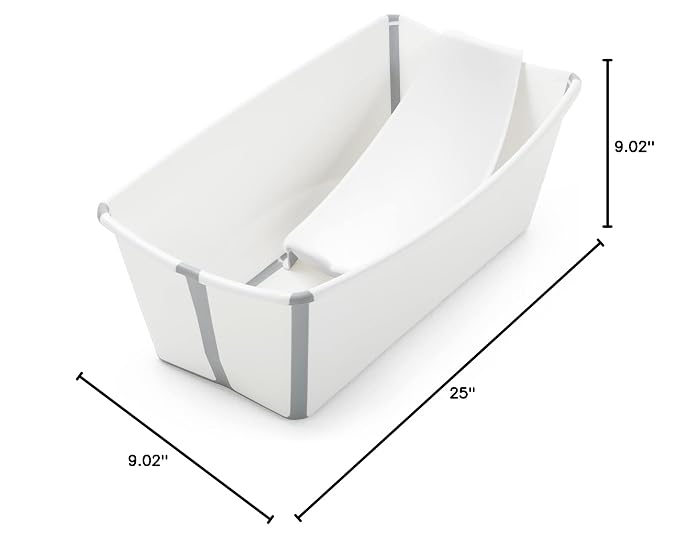 Stokke Flexi Bath Portable Baby Bathtub Bundle with Heat-Sensitive Plug and Newborn Baby Bath Support, White Grey