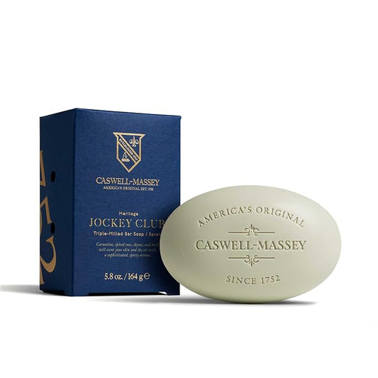 Caswell-Massey Jockey Club Natural Bar Soap for Men, Moisturizing Body Soap Bar for All Skin Types, Made with Essential Oils & Plant-Based Formula for Soft Skin, Made in USA, 5.8 oz