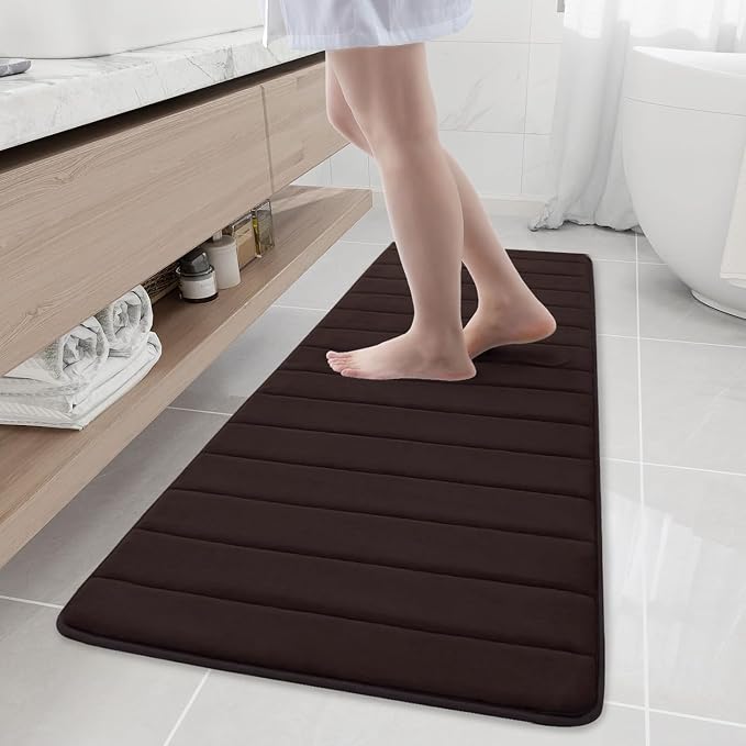 Buganda Memory Foam Bath Mat, 59" x 20", Ultra Soft Bathroom Rugs, Water Absorbent and Machine Washable Bath Rug Runner for Bathroom, Shower, and Tub, Brown