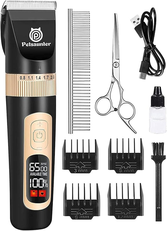 Dog Clippers for Grooming Kit, 4-Speed & LCD, Low Noise Electric Trimmer for Grooming, TypeC Rechargeable Dog Hair Clippers, Quiet for Dogs & Pets with Thick or Heavy Coats(C95 Set)