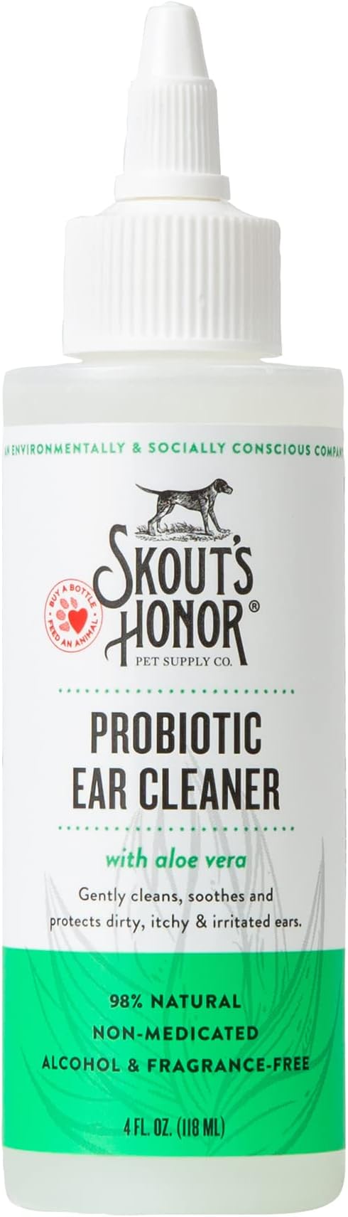 SKOUT'S HONOR Probiotic Dog Ear Cleaner Solution with Aloe Vera - Alcohol-Free, Fragrance-Free, Non-Medicated Ear Wash for Dogs - Microbiome Friendly Certified, 4 oz.,