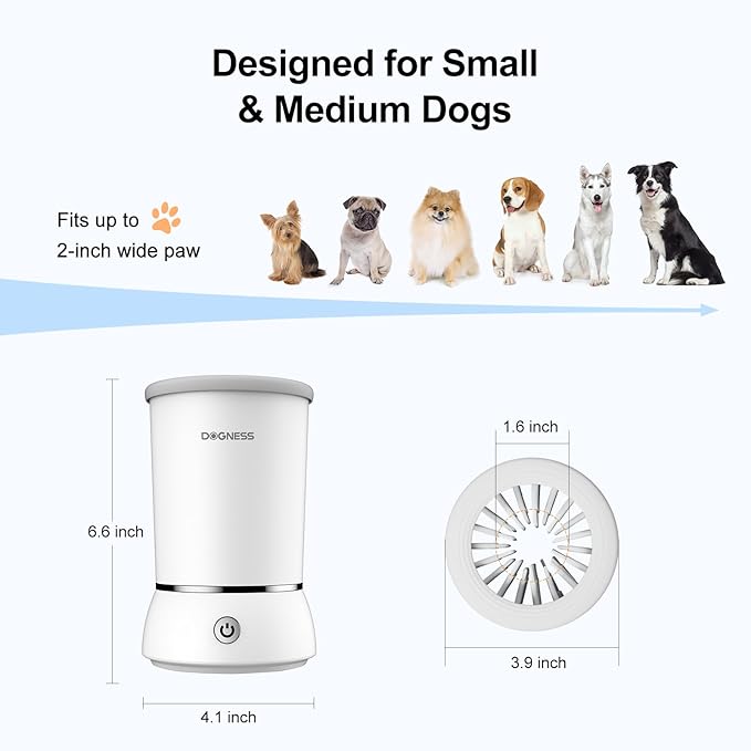 DOGNESS W01 Automatic Dog Paw Cleaner for Small to Medium Dogs (White) | Original Design | Premium Thick Materials | Rechargeable