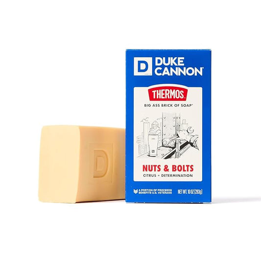 Duke Cannon Supply Co. x THERMOS Nuts & Bolts Big Brick of Soap for Men - 10 oz - Citrus + Determination Scent - Triple-Milled Men's Bar Soap - Deep-Cleansing Bath Bar