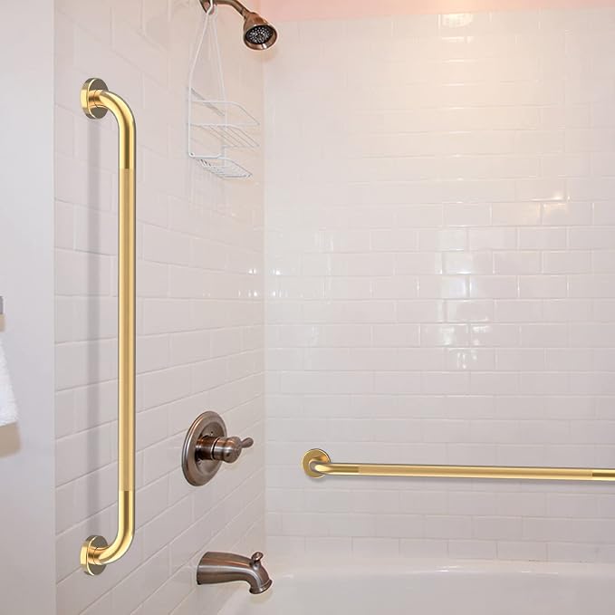 36 Inch Anti Slip Shower Grab Bar Gold, Munzong 2 Pack Bathroom Grab Bar, Knurled Bathroom Balance Bar,Safety Hand Rail Support Handicap Elderly Injury Senior Assist Bath Handle