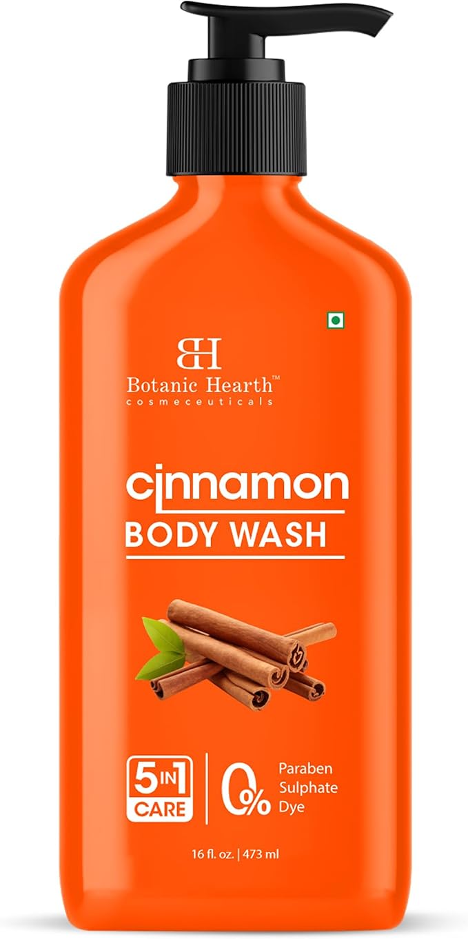 Botanic Hearth Cinnamon Body Wash – Invigorating 5-in-1 Shower Gel with Natural Cinnamon Extract, Hydrating Cleanser for All Skin Types, Sulfate & Paraben Free – 16 fl oz