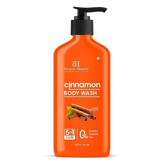 Botanic Hearth Cinnamon Body Wash – Invigorating 5-in-1 Shower Gel with Natural Cinnamon Extract, Hydrating Cleanser for All Skin Types, Sulfate & Paraben Free – 16 fl oz
