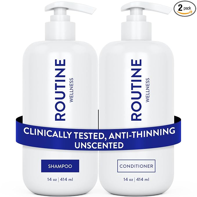 Routine Wellness Anti-Thinning Shampoo & Conditioner - Unscented | Clinically tested shampoo for thinning hair with biotin, pea peptides, saw palmetto oil, color safe, sulfate free