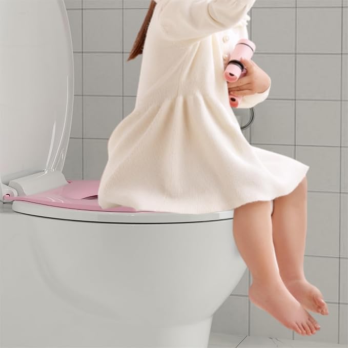 Toilet Seat with Potty Training Seat Built-In, Round Fit, Soft Close Lid, Slow Close Noiseless Design, American Standard Compatible,White and Pink