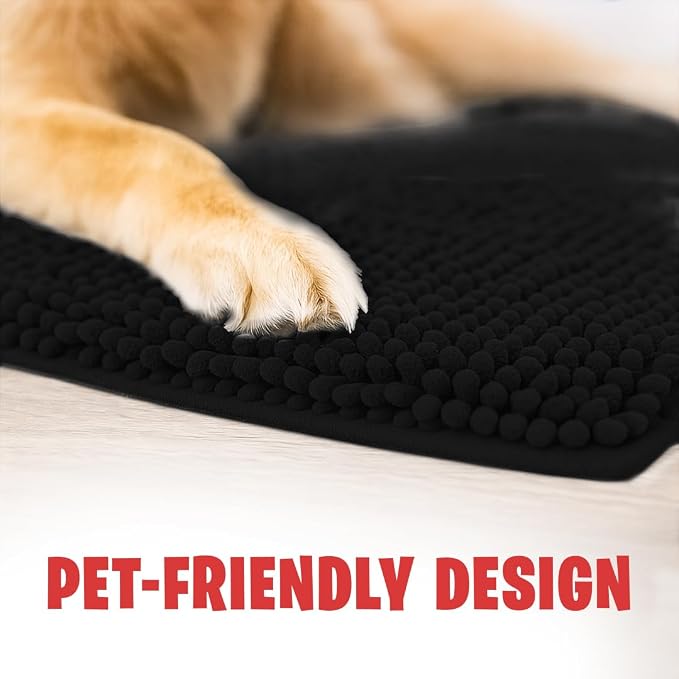 MUDGUARD MAT® Dog Door Mat for Muddy Paws, Super Absorbent Microfiber, Non-Slip Indoor Mat, Quick-Dry Chenille Rug for Pets & Entryway, Machine Washable, Black 19" x 30"