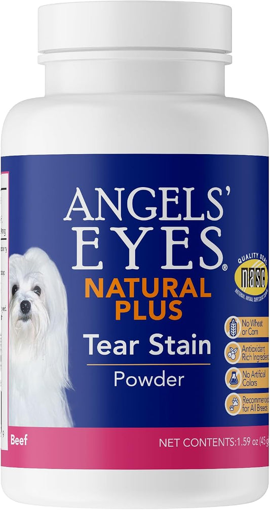 ANGELS' EYES NATURAL PLUS Tear Stain Prevention Beef Powder for Dogs | All Breeds | No Wheat No Corn | Daily Support for Eye Health | Proprietary Formula |Limited Ingredients | Net Content 45g