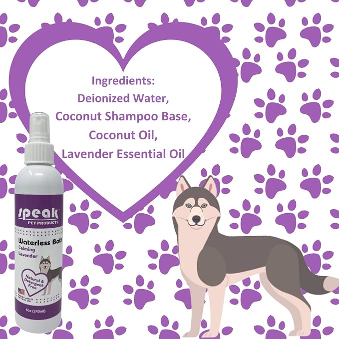 Speak Pet Products Natural Waterless Bath Spray, for Dogs, Calming Lavender, 8oz