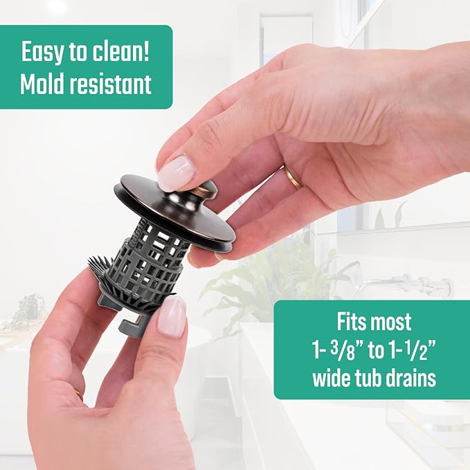 Drain Buddy Ultra Flo No Installation 2 in 1 Clog Preventing Tub Drain Stopper and Hair Catcher for 1 3/8" to 1.5" Bathtubs and Utility Sinks Oil Rubbed Bronze Metal Cap