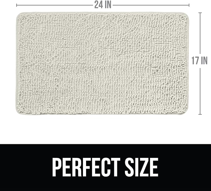 KANGAROO Bathroom Rugs, Chenille Soft Absorbent Bath Rug, Shaggy Shower Mat, Quick Dry Machine Wash Bathmat, Plush Carpet Mats for Tub, Bathtub and Room Home Decor Accessories, 24x17, Cream