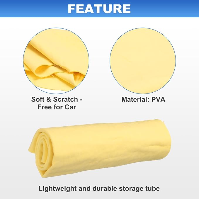 HARFINGTON Car Premium Shammy Cloth 16.9" x 12.6" PVA Chamois Wash Drying Towel Ultra Absorbent No Scratches in Bags for Cars Motorcycles Mirrors Glass Countertops Phone Laptop, Yellow