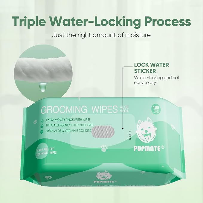 Natural Pet Grooming Wipes, 100 Fresh Counts, Extra Moist & Thick for Dogs & Cats, Puppies & Kittens