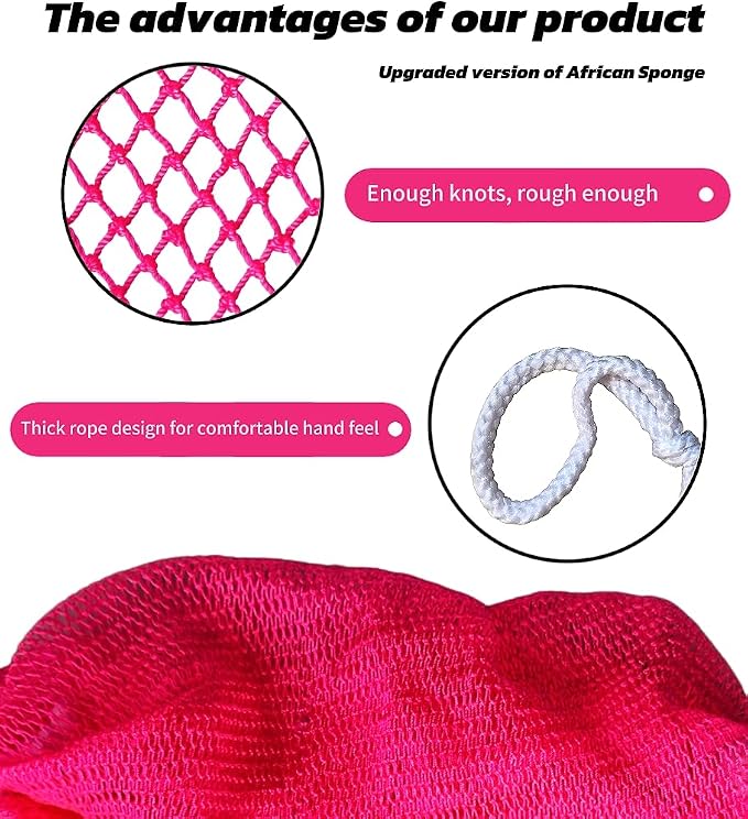 SPMKTBOZAI African Net Sponge Authentic, Exfoliating Body Scrubber Bath Sponge - Back Scrubber Washcloth for Shower with Travel Bag - Real African Scrub Exfoliator Body Care Bathing Accessories