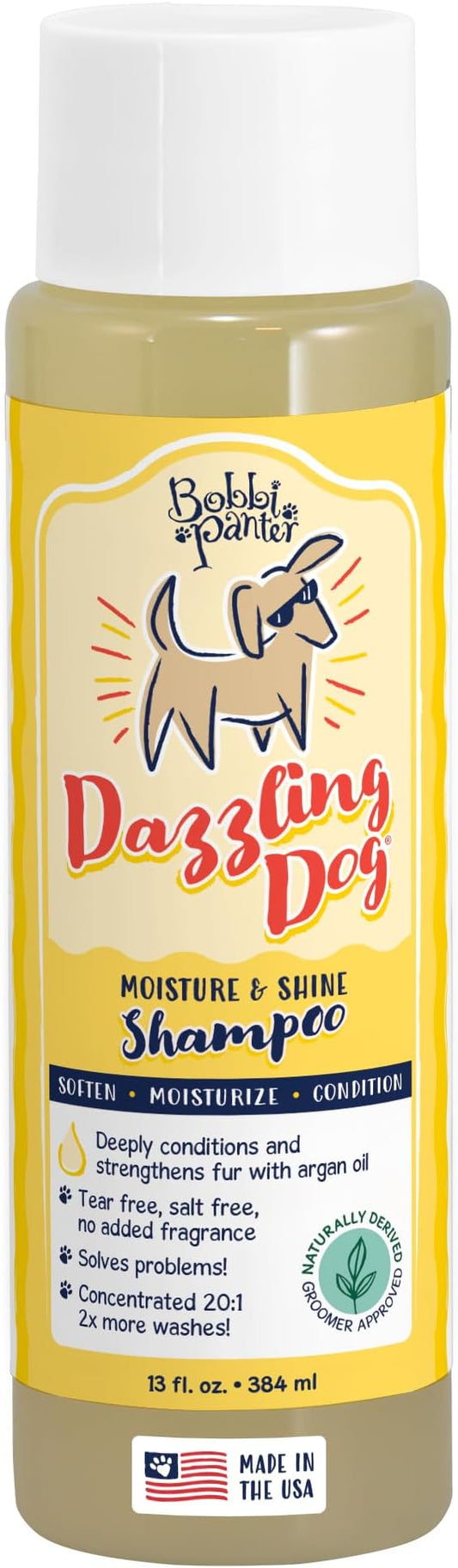 Bobbi Panter Moisture & Shine Dog Shampoo Argan Oil, Chamomile & Peppermint – Deep Nourishing Natural Formula for Soft, Shiny Coat, Tear-Free, 20:1 Concentrate, Made in USA, 13 oz