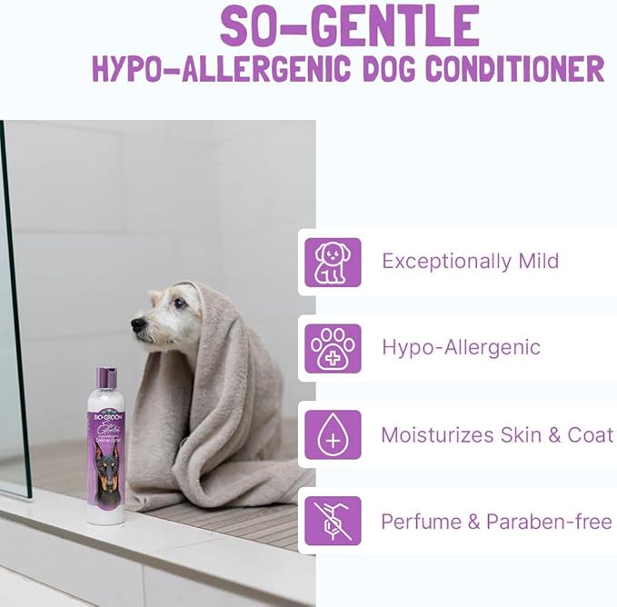 Bio-Groom So-Gentle Hypoallergenic Dog Conditioner - Tearless, Cat & Dog Bathing Supplies, Puppy Wash for Gentle Skin, Cruelty-Free, Made in USA, Tear-Free Dog Products - 12 fl oz 1-Pack