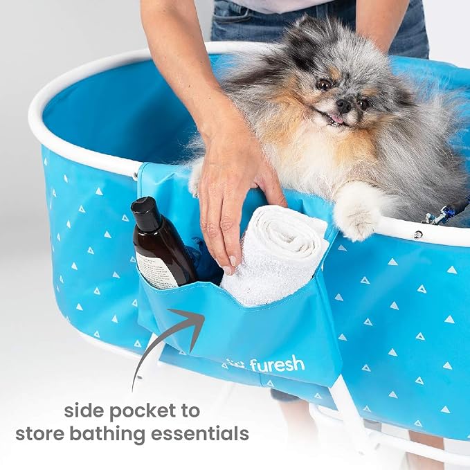 Furesh Portable Foldable Dog Bathtub for Small & Medium Dogs (Blue) | Lightweight aluminum frame with elevated design for comfortable bathing and easy storage.