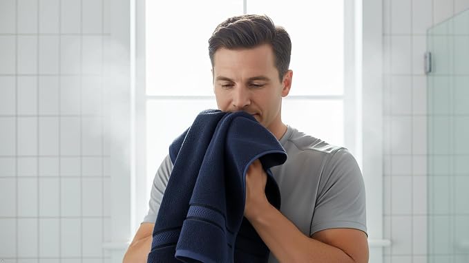 Luxury Cotton Bath Towel Set - 6 Piece, Navy Blue, Solid, Heavy Weight, 100% Cotton, Machine Washable